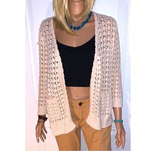 Preswick & Moore Ivory Cardigan crocheted Petite Medium